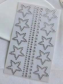 1 Sheet 10pcs Star-Shaped Rhinestone Stickers, Silver Glitter Sequin Self-Adhesive Crystal Star Stickers, Suitable For Face, Hair, Makeup, Body, Crafts, Holiday Decoration - White - View 3