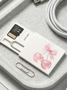 Lace Crystal Cherry Print Card Holder, SIM Card Pin Slot, Comes With SIM Card Pin. Cherry Print Portable SIM Card Storage Box, Phone Card Holder, SIM Card And SD Card Storage Box With Strap, Travel Storage Box, Compact And Lightweight, Ideal For Storing Spare SIM Cards When Changing Phone Numbers For Smartphones, Tablets And Other Devices, Also A Great Gift. Suitable For Back To School Season, Back To School, Teacher's Day - Multicolor - View 1