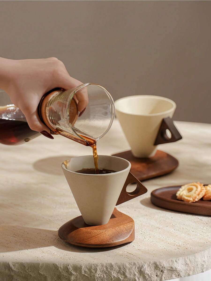 Limoges France Giftable Coffee Set|Vintage Textured Cappuccino Cups & Saucers|Patent Splash-Proof Funnel Design|Artisan Ceramic For Espresso Lovers. - Multicolor - View 1