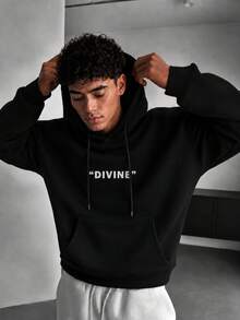Striville Men's Loose Black Pullover Sweatshirt With Gothic Distorted Letter Back Graphic, Paisley/Western Drop Shoulder Pullover Sweatshirt, Suitable For Autumn/Winter - Black - View 2