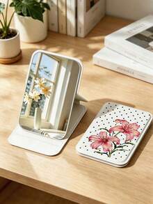 Portable Folding Makeup Mirror Polka Dot Puppy Dancing Pattern Travel Mirror Cosmetic Product Desktop Makeup Mirror Rectangular Desktop Portable Folding Mirror Elegant Mirror Design Suitable For Outdoor Use - Multicolor - View 4