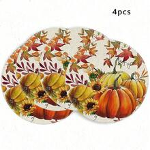 1/4/6pcs Autumn Collection Harvest Pumpkin & Maple Leaf Hand-Painted Pattern Placemats, Polyester Fiber, Suitable For Home Kitchen, Kitchen Table Decoration And Party Scene Decoration - Multicolor - View 12