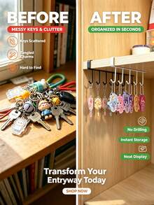 1pc No-Drill Wall-Mounted Storage Rack With 6 Hooks, Iron Jewelry Organizer, Fashion Storage Rack, Suitable For Necklaces, Keychains, Dolls, Figurines And Small Items, Ideal For Bedroom, Cabinet, Dorm, Home Decor, Christmas And Holiday Gifts - View 2