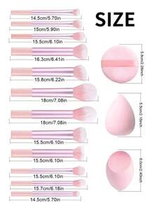 15pcs Professional Makeup Brush Set, 12pcs Aluminum Tube Makeup Brushes With 2 Large Makeup Sponges And 1 Powder Puff, Foundation Contour Blush Eyeshadow Highlighter Brushes, Complete Makeup Kit For Beginners, Ideal Gift For Girls - Multicolor - View 5