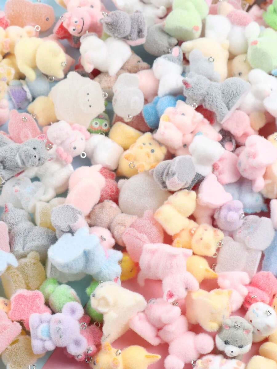 5/10/20/100pcs Resin Flocked 3D Creative Cute Pet Animal Figurines DIY Miniature Landscape Decor Keychains Phone Charms - Multicolor - View 1