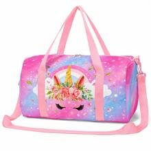Floral Unicorn, Rainbow & Star Print Girls Children's Travel Bag, Pink Zipper Handbag With Top Handle And Shoulder Strap, Suitable For Dance And Camping - UNICORN-9 - View 12
