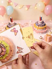 1pc Personalized 3D Pop-Up Birthday Card, Customizable With Name, Featuring Vibrant Cake And "Happy Birthday" Text, Perfect Gift For Friends And Family, Ideal For Birthday Party Supplies, Celebrations And Birthday Party Decorations - Single Piece - View 4