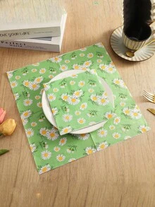 20pcs Daisy Print Plant Theme Party Disposable Paper Napkins, Colorful Table Napkins For Holiday Gathering, Restaurant Decoration - Printed - View 3