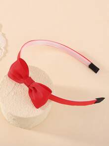 bilicaca 1pc Girls Red Ribbed Bow Headband, Sweet Princess Headband, Non-Tight Children's Hair Accessory For Daily Wear And Party - Red - View 3