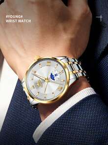 OLEVS 3638 Men Watch Original Quartz Watch Stainless Steel Waterproof Luminous Large Dial Day Date Watches Luxury Men Box Reloi - White - View 3