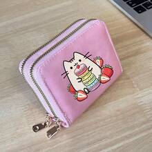 Cat Print Card Holder, Lightweight Fashionable Women's Wallet, Suitable For Daily Use, Double Zipper Mini Wallet/Coin Purse/Card Holder - Multicolor - View 15