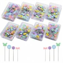 50/100pcs Flat Head Bear Buttons Hand Sewing Needles Flat Straight Pins With Box Quilt Pins Butterfly Head Patchwork Pins Sewing Straight Push Pins Bulk DIY Sewing Craft - Multicolor - View 12