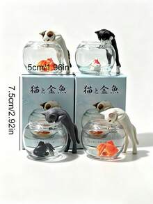 Cute Miniature Cat Catching Fish Figurine; Adorable Cat Catching Fish In Front Of An Aquarium - Perfect For Home/Car Dashboard Decoration. One Random Design. Suitable For Living Rooms, Bedrooms, Desks, Offices, And Other Home Decor. - A - View 9