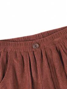1pc 4-7 Years Old Girls Drape Wide Leg Pants, Elastic Waist Versatile Corduroy Long Pants With Large Pockets, Spring Summer Autumn New Style - Brown - View 8