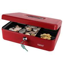 Eagle Cash Box With Money Tray, Lockable Cash Box, Money Box With Key Lock & Carrying Handle, Metal Box For Storing Money Notes And Receipts, Red - B - View 3