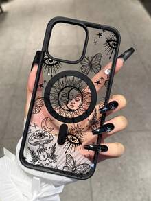1pc Creative Acrylic Personalized Pattern Magnetic Wireless Charging Shockproof Phone Case Compatible With IPhone 16 15 14 13 12 11 Pro Max Apple Protective Cover Transparent - Multicolor - View 3