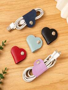 Heart-Shaped Faux Leather Cable Organizer, Multi-Color Earphone And Cable Storage Box, Battery-Free Cable Management Clip, Unisex Cable Organizer Set - New Arrival - View 8