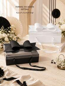 1pc Transparent Gift Box With Colorful Base, Bow And Handle, 7 Colors Available, Suitable For Christmas, Saudi National Day Party Favors, Wedding, Engagement, Birthday, Bridal Shower And Celebration Display, Gift Not Included - Multi-color - View 7