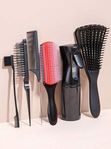 CHIGO 6pcs Hair Comb Set, Includes Wide Tooth Comb, 9-Row Brush, Massage Comb, Detangling Comb, Tail Comb, Edge Comb, Parting Comb And Styling Comb, Suitable For All Hair Types Salon Combs, Detangles Hair (Includes 1/3/6pcs Set) - Multicolor - View 14