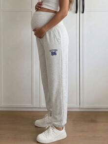 Maternity Knit Fabric Joggers With Pockets, High Elasticity Loose Long Sweatpants, Suitable For Autumn Wear - Grey - View 1