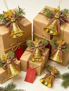 6/1pc Christmas Hanging Bell Decorations, Plastic Bells With Bow Decorations - Golden Bell Christmas Tree Decorations, Suitable For Holiday Parties, Christmas Tree Decorations, Festive Decorations, Decorating Doors - one-size - View 7