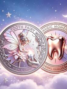 3D Fairy Tale Theme Commemorative Coin, Tooth Fairy Collection Coin With Elf And Butterfly Wing Milk Tooth Pattern, Warm Childhood Growth Memorial Lucky Coin, Tooth Loss Milestone Fairy Tale Theme Gift, With Acrylic Case - Silver - View 4
