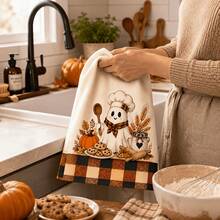 2pcs Autumn Pumpkin Chef Set, Playful Vintage Farmhouse Style Dish Cloth And Hand Towel, 16x24 Inches, Fade-Resistant, Washable, Non-Fading, Clear And Durable Print, Lint-Free, Home Decor - Orange - View 4