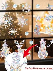 Christmas-Themed Iridescent Static-Cling Window Decal (Reusable); Suitable For Christmas Party Decor, Glass Decorations, Party Favors, Floor-To-Ceiling Window Styling, And Home Decoration To Create A Festive Atmosphere. - Multicolor - View 1