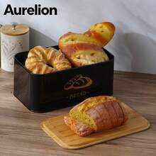 Aurelion Metal Bread Box For Kitchen Countertop, Bread Storage Bin With Natural Bamboo Lid, Vintage Black Gold Decorative Bread Container For Loaf Bread, Kitchen Counter Pantry Organizer - Black - View 5