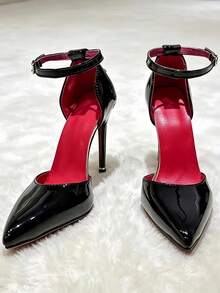 Glossy Black Versatile Pointed Toe Sexy High Heel Pumps Women's Low Vamp Slip-On Easy Wear Comfortable Stiletto Shoes Suitable For Work Commute Date - Black - View 6