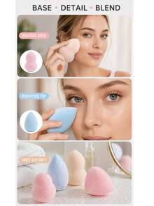 50PCS/30PCS/20PCS/10PCS/5PCS/1PC Super Soft & Bouncy Makeup Sponge, Dual-Use Dry/Wet Foundation Makeup Sponge, High Rebound Soft Makeup Sponge, Expands When Wet, Fine & Skin-Friendly, Helps Reduce Powder Absorption And Foundation Waste; Suitable For Foundation, Concealer, Loose Powder, Blush And Other Makeup, Pointed Design For Precise Application Around Eyes, Nose Wings And Other Detail Areas, Rounded Surface For Quick Large Area Foundation Application - Multicolor - View 4