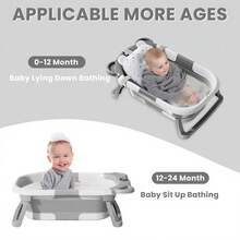 UBRAVOO Double Folding Baby Bath Tub Set With Removable And Reusable Filter Net, Temperature Gauge And Soft Cushion, For Newborn 0-36 Months - Grey - View 3