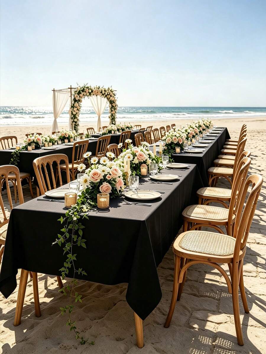 1pc Flat Rectangular Tablecloth - Stain Resistant & Wrinkle-Free Polyester Tablecloth, 150 X 259cm (Approx. 59 X 102 Inches) Suitable For Kitchen, Dining, Party, Wedding Indoor And Outdoor Use (Black) - Black - View 1