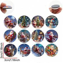 12pcs/Set Round Glass Santa Claus, Reindeer, Snowman Fridge Magnets, Fridge Magnets, Home Kitchen Decor Creative Fridge Magnets, Magnetic Fridge Magnets, Photo Information Stickers, Christmas Decoration - Style a - View 4