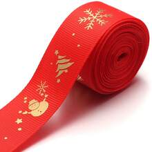 5 Yards/Roll 2.5cm Polyester Christmas Series Gold Foil Ribbon Bows Flowers Gift Packaging Material Christmas Ribbon For Flowers Cakes Christmas Tree Decoration Ribbed Ribbon DIY Decoration Packaging Gifts Party Holiday Supplies - Webbing - View 13