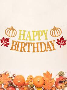 Pumpkin Happy Birthday Banner, Autumn Maple Leaf & Pumpkin Thanksgiving Birthday Party Decorations - Multicolor - View 2