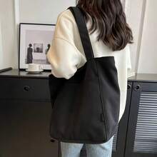 1pc Large Capacity Solid Color Minimalist Women's Fashion Canvas Tote Bag With Zipper Closure, Cotton Lining, Multi-Purpose For Summer, Autumn, Winter - A - View 4