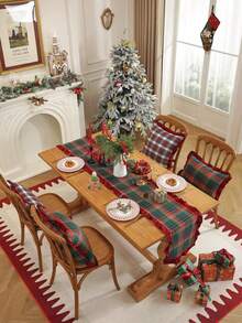 1/2/4pcs Vintage British Plaid Square Ruffled Napkins Placemats, Christmas Holiday Table Decor - Green - View 9