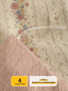 4-Piece Light Pink Floral Bedding Set, Romantic French Style Double Gauze Polyester Fabric, Removable Machine Washable, Spring/Summer Style, Includes 1 Duvet Cover, 1 Bed Sheet And 2 Random Floral Pillowcases, Duvet Insert And Pillow Inserts Not Included - Pink - View 10