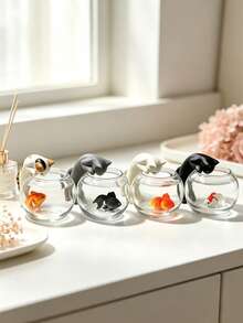 Cute Miniature Cat Catching Fish Figurine; Adorable Cat Catching Fish In Front Of An Aquarium - Perfect For Home/Car Dashboard Decoration. One Random Design. Suitable For Living Rooms, Bedrooms, Desks, Offices, And Other Home Decor. - A - View 6