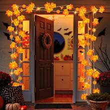 1PC 2/3M 10/0LED Maple Leaf + Small Pumpkin String Lights, Suitable For Halloween Decoration, Holiday Lighting, Party, Room, Haunted House, Bar Decoration, Patio [Battery Box] - Maple Leaf + Small Pumpkin Pendant - View 3