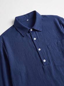 glestore Men's Vintage American "Old Money" Style Pleated Long-Sleeve Shirt-Stylish And Versatile, Perfect For Commuting, Casual Wear, And Vacations - Blue - View 5