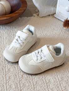 Girls' Wide Fit Hook & Loop Athletic Shoes, Flat Thin Sole Daily Commute Versatile Sneakers - Beige - View 4