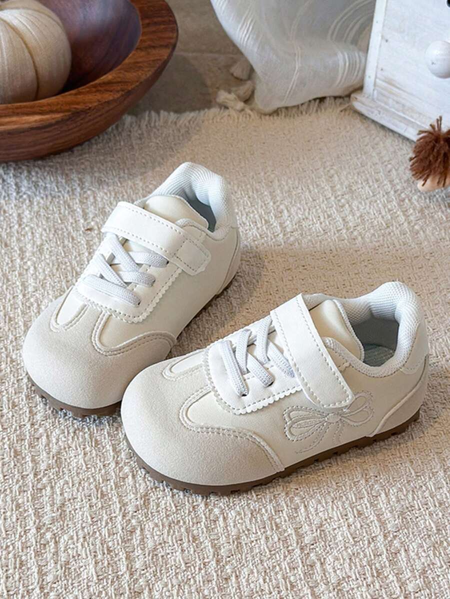 Girls' Wide Fit Hook & Loop Athletic Shoes, Flat Thin Sole Daily Commute Versatile Sneakers - Beige - View 1