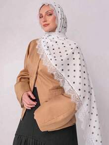 1pc Fashion Long Polka Dot Lace Trim Scarf, Breathable Outdoor Spring/Summer Women's Headscarf, Scarf, Daily Wear, Clothing Accessory, Shawl, Birthday Gift - Multicolor - View 6