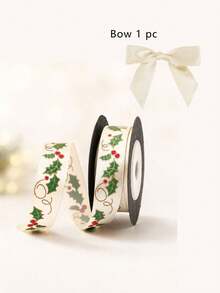 4.5m Vintage Holly Print Ribbon, Suitable For Gift Wrapping, Holiday Party Celebration Bow Decoration, Also For Sewing DIY Handmade Crafts - A - View 9