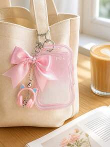 Bow Shaped Cat Ear Headphones With Transparent Wave Edge Card Bag, Star Buckle And Bead Chain, Card Cover, Id Cover, Bag Pendant, Christmas, Halloween,Travel Essential - Multicolor - View 7