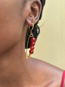 Minimalist Stainless Steel Paperclip Earrings With Colorful Beads, Personalized Ear Jewelry For Women - Earrings - View 1