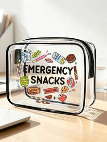 「Emergency Snacks」字母印花 PVC 化妝收納袋，中性旅行化妝盥洗用品收納袋，便攜收納小包 - 彩色 - 查看 5