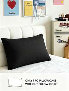 HONEYMOON 1pc Solid Color Pillowcase - 100% Polyester Fabric Soft Breathable Wrinkle-Resistant Envelope Closure No Filling - Suitable For Home Dorm Sofa, Black - Black - View 2